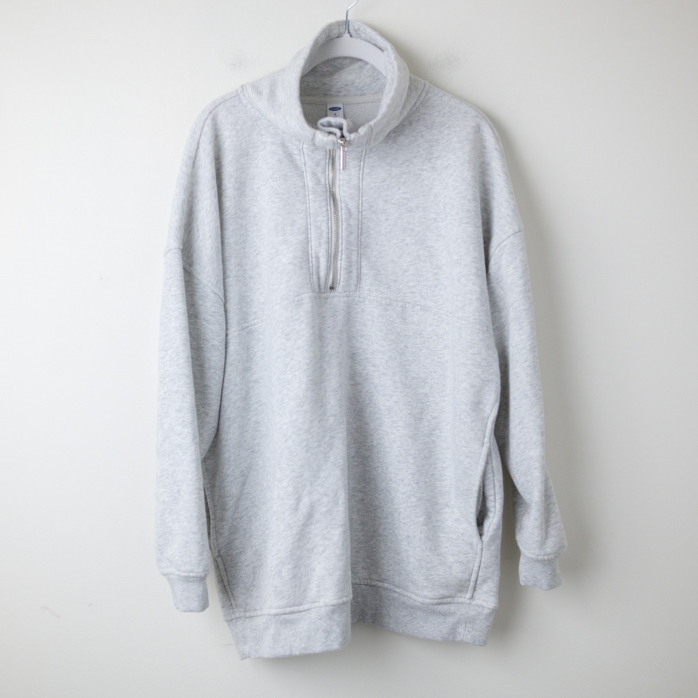 Old Navy Oversized Half-Zip Funnel-Neck Sweatshirt Womens Medium Light Gray